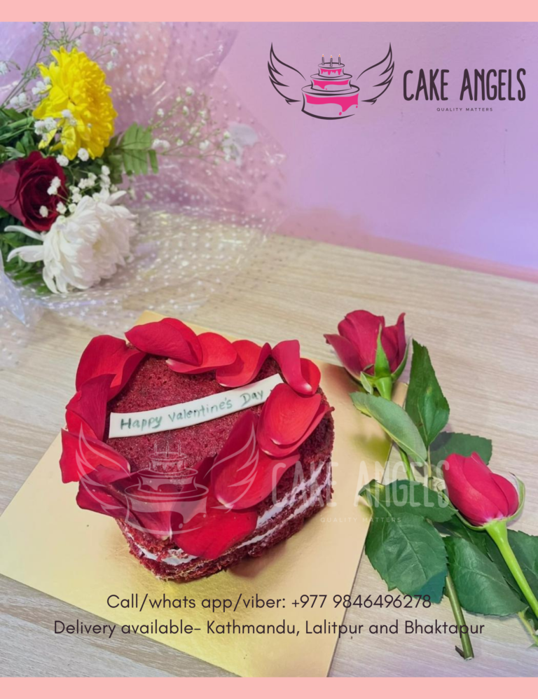 red velvet cake and flower bouquet combo