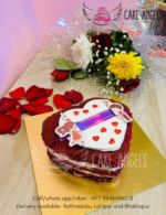 red velvet cake and flower bouquet combo
