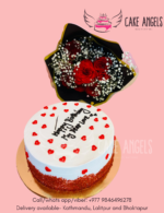 red velvet cake and flower bouquet combo